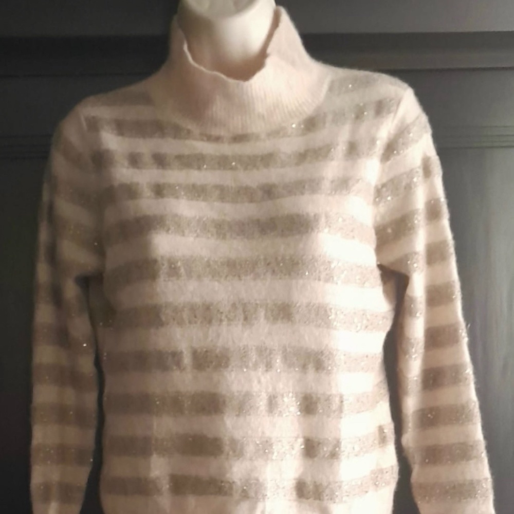 InCashmere Mockneck Cashmere Sweater Top Stripes Gold Crème Beige Cute Soft